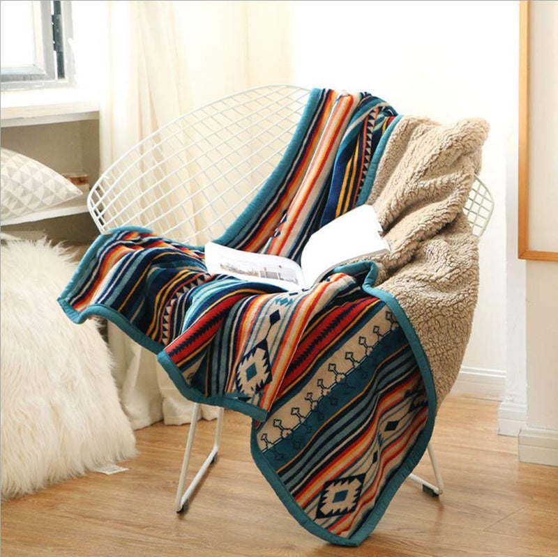 UKELER Boho Sherpa Throw 60'' x 50''- Bohemian Soft Plush Flannel Throw Blankets for Bed/Couch/Sofa/Office/Camping - Image 3